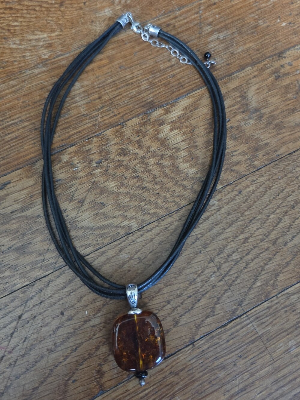 Silpada Designs Amber Glass Pendant Necklace on Black Multi-Strand Cord